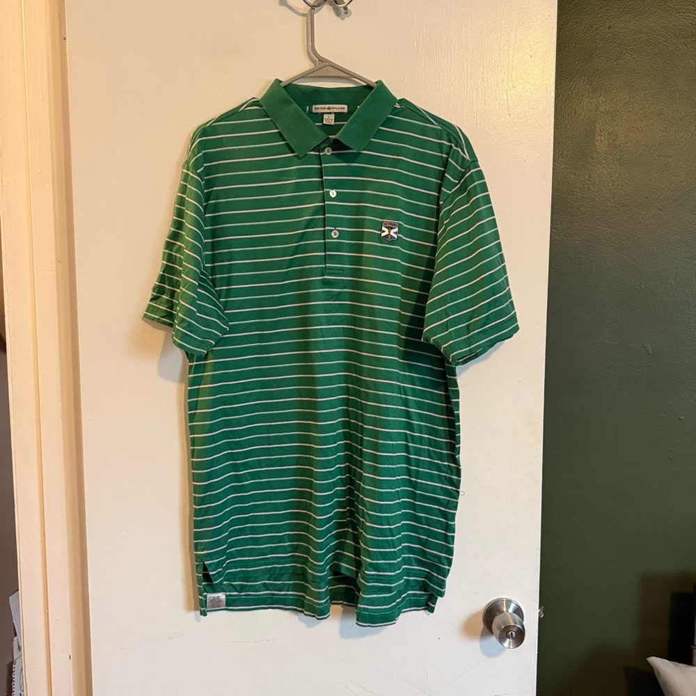 Peter millar green pink white striped cotton polo kinloch golf course size large
